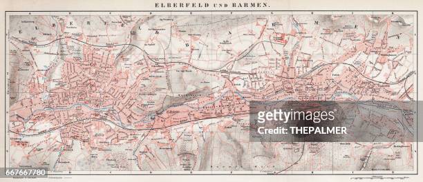 elberfeld and barmen map 1895 - wuppertal stock illustrations