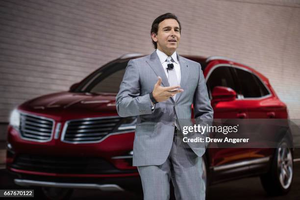 Chief Executive Officer of Ford Mark Fields speaks before before the unveiling of the 2018 Lincoln Navigator at the New York International Auto Show...