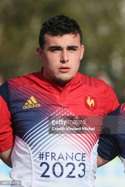 Jean Baptiste Gros of France during the U18 Rugby Europe Championship semi final match between France and Portugal on April 11, 2017 in Concarneau,...