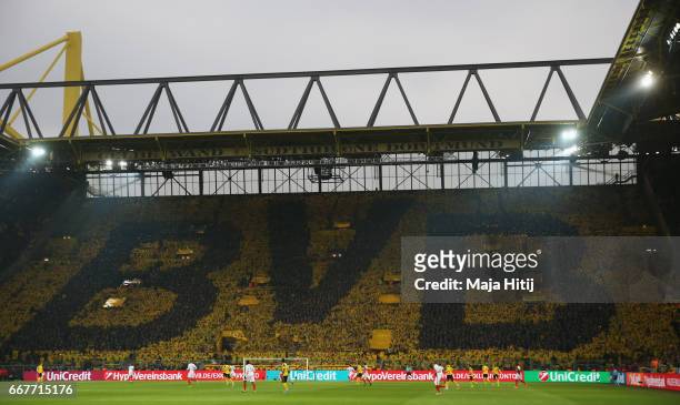 General view showing the Dortmund fans during the UEFA Champions League Quarter Final first leg match between Borussia Dortmund and AS Monaco at...