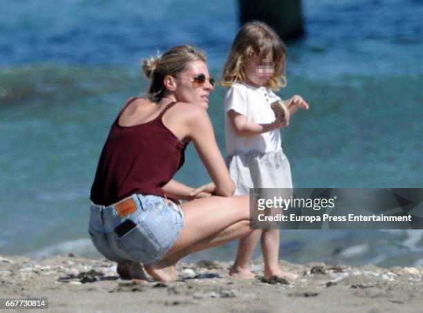 Part of this image has been pixellated to obscure the identity of the child) Amaia Salamanca and her daughter Olivia Varo are seen on March 19, 2017...