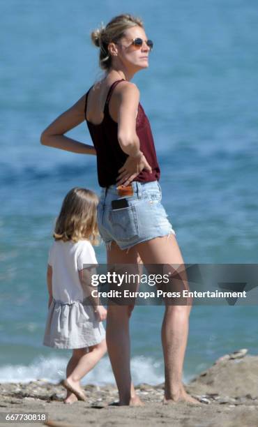 Amaia Salamanca and her daughter Olivia Varo are seen on March 19, 2017 in Marbella, Spain.