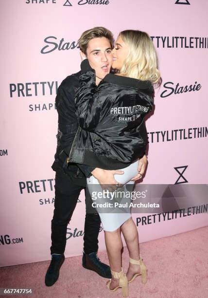 Social Media Personality Anastasia Karanikolaou and Sammy Wilk attend the "PrettyLittleThing" campaign launch on April 11, 2017 in Los Angeles,...