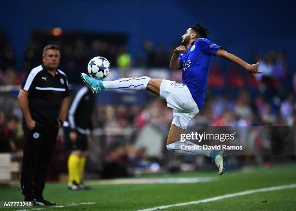 Riyad Mahrez of Leicester City in action during the UEFA Champions League Quarter Final first leg match between Club Atletico de Madrid and Leicester...