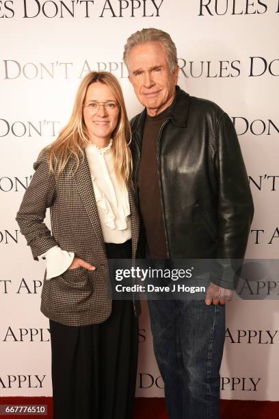 Radio DJ Edith Bowman and actor Warren Beatty attend the "Rules Don't Apply" screening and Q&A at Picturehouse Central on April 12, 2017 in London,...