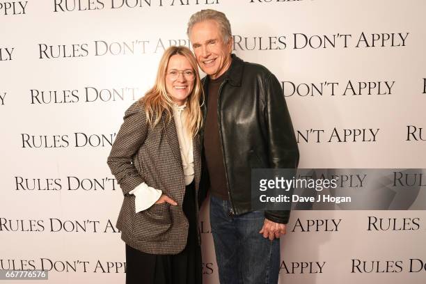 Radio DJ Edith Bowman and actor Warren Beatty attend the "Rules Don't Apply" screening and Q&A at Picturehouse Central on April 12, 2017 in London,...