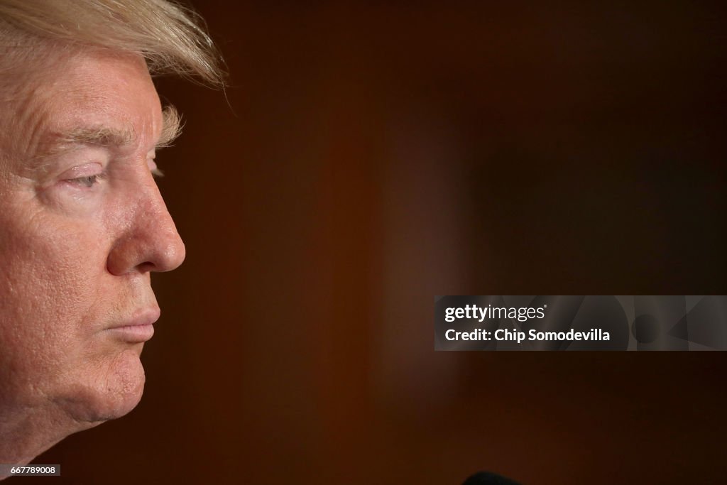 Donald Trump And NATO Secretary General Jens Stoltenberg Hold Joint News Conf.