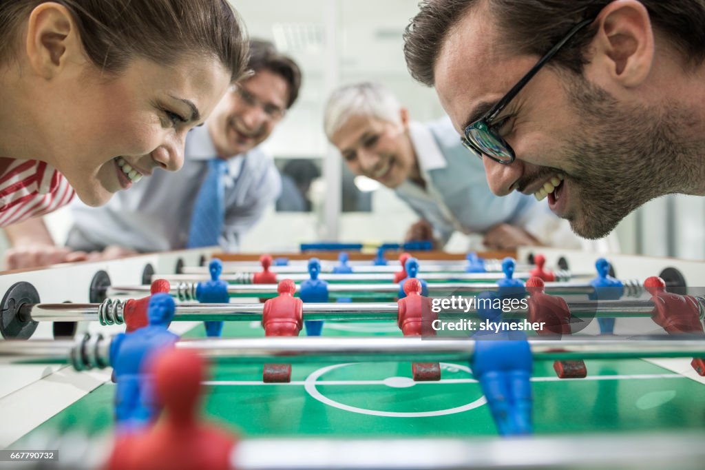 Foosball game at casual office!