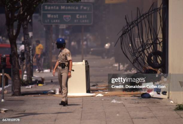 Police and rioters clash in widespread riots that erupted after the acquittal of 4 LAPD officers in the videotaped arrest and beating of Rodney King...