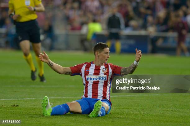 Fernando Torres of Atletico e Madrid reacts during the match between Club Atletico de Madrid v Leicester City as part of UEFA Champions League...