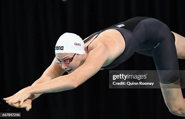 Cate Campbell of Australia dives in to start the Women's 50m Freestyle during the 2017 Australian Swimming Championships at the Sleeman Sports...