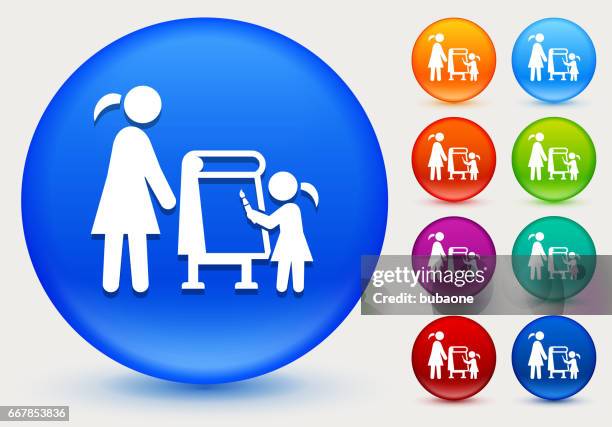 drawing tutor icon on shiny color circle buttons - parent teacher stock illustrations