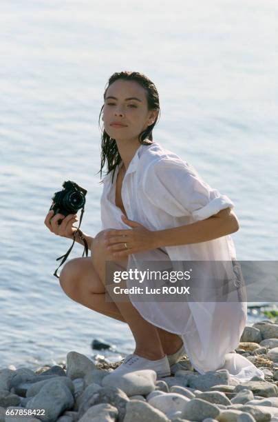 French actress Mathilda May on the set of the film Toutes Peines Confondues, directed by Michel Deville.