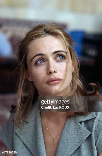 French actress Emmanuelle Beart on the set of the film Une Femme Francaise, directed by Regis Wargnier.