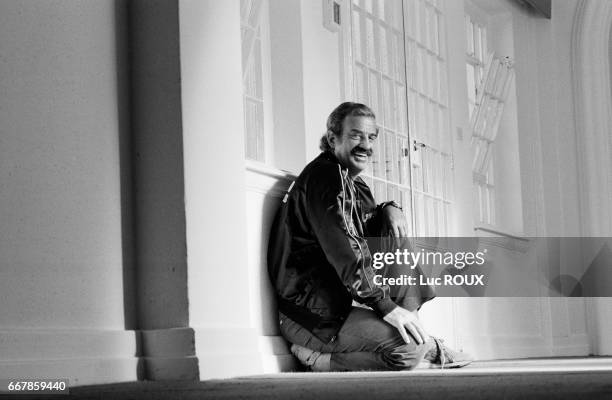 French actor Jean-Paul Belmondo during rehearsal at the Theatre Marigny for the play Cyrano de Bergerac, directed by Robert Hossein.