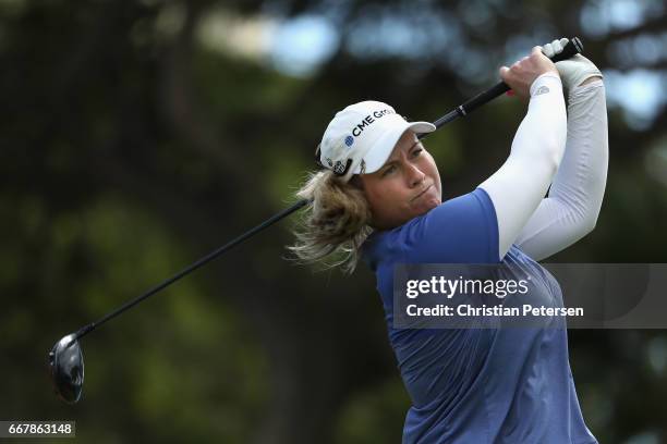 Brittany Lincicome plays a tee shot on the ninth hole during the first round of the LPGA LOTTE Championship Presented By Hershey at Ko Olina Golf...