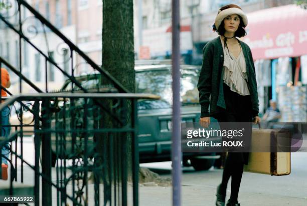 French actress Audrey Tautou on the set of the film Happy End , directed by Israelian-born director Amos Kollek.