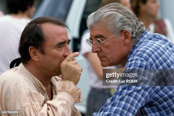 French actor Claude Brasseur and French director Roger Planchon on the set of Planchon's film Dandin.