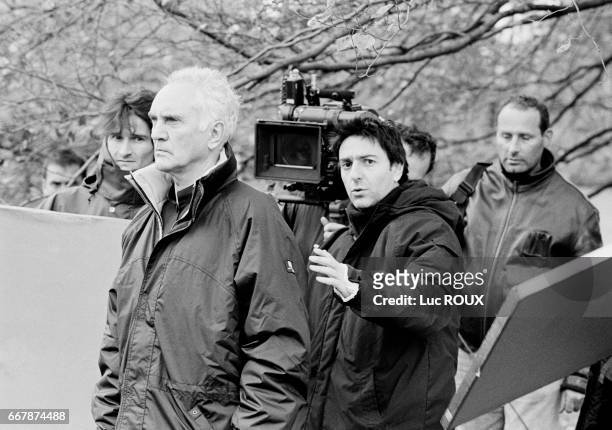 English actor Terence Stamp is directed by French actor and director Yvan Attal on the set of Attal's film Ma Femme est une Actrice .