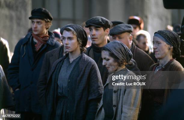 Dutch actress Maruschka Detmers , French actor Jean-Marc Barr on the set of the film Le Brasier, directed by Eric Barbier.