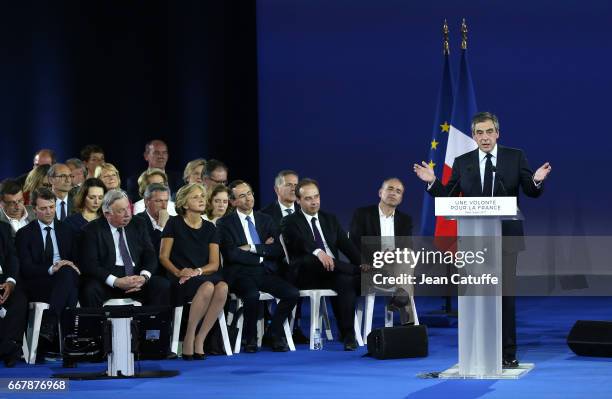 French presidential candidate Francois Fillon of Les Republicains hosts a rally party at Porte de Versailles on April 9, 2017 in Paris, France.