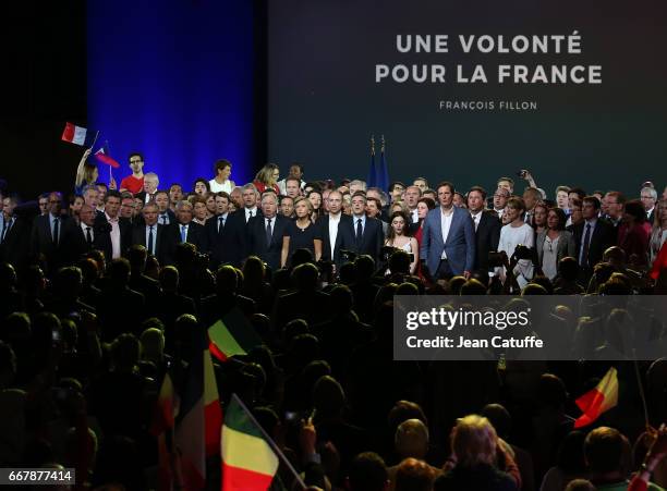 French presidential candidate Francois Fillon of Les Republicains hosts a rally party at Porte de Versailles on April 9, 2017 in Paris, France.