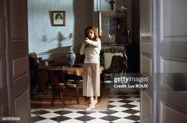 French actress Sandrine Bonnaire on the set of the film Sous le Soleil de Satan , directed by Maurice Pialat. The film won the Palme d'Or at the 1987...