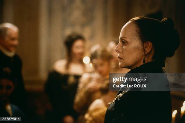 Italian actress Virna Lisi on the set of the 1994 film La Reine Margot , directed by Patrice Chereau.