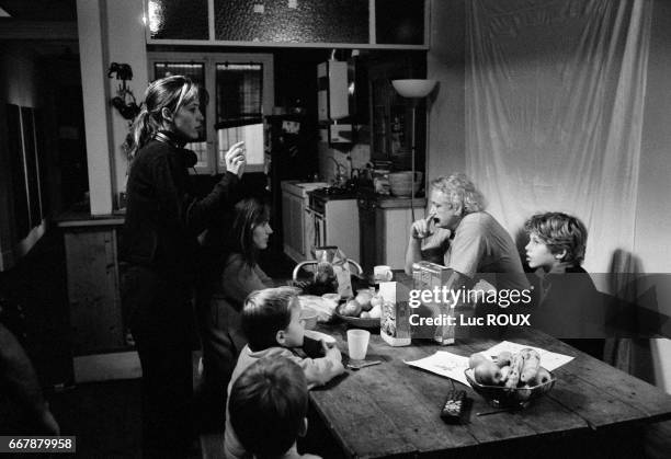 French actress and director Sophie Marceau on the set of her film Parlez-moi d'Amour with French actress Judith Godreche, who plays the leading role,...