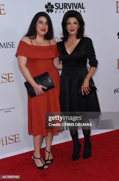 Shohreh Aghdashloo and daughter Tara Touzie attend the premiere of 'The Promise' at the Chinese theatre in Hollywood, on April 12, 2017. / AFP PHOTO...