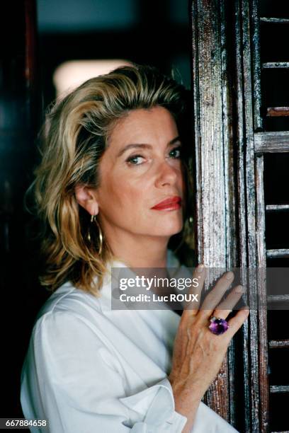 French actress Catherine Deneuve on the set of Belle Maman, based on the novel by Jean-Marie Duprez and directed by Gabriel Aghion.