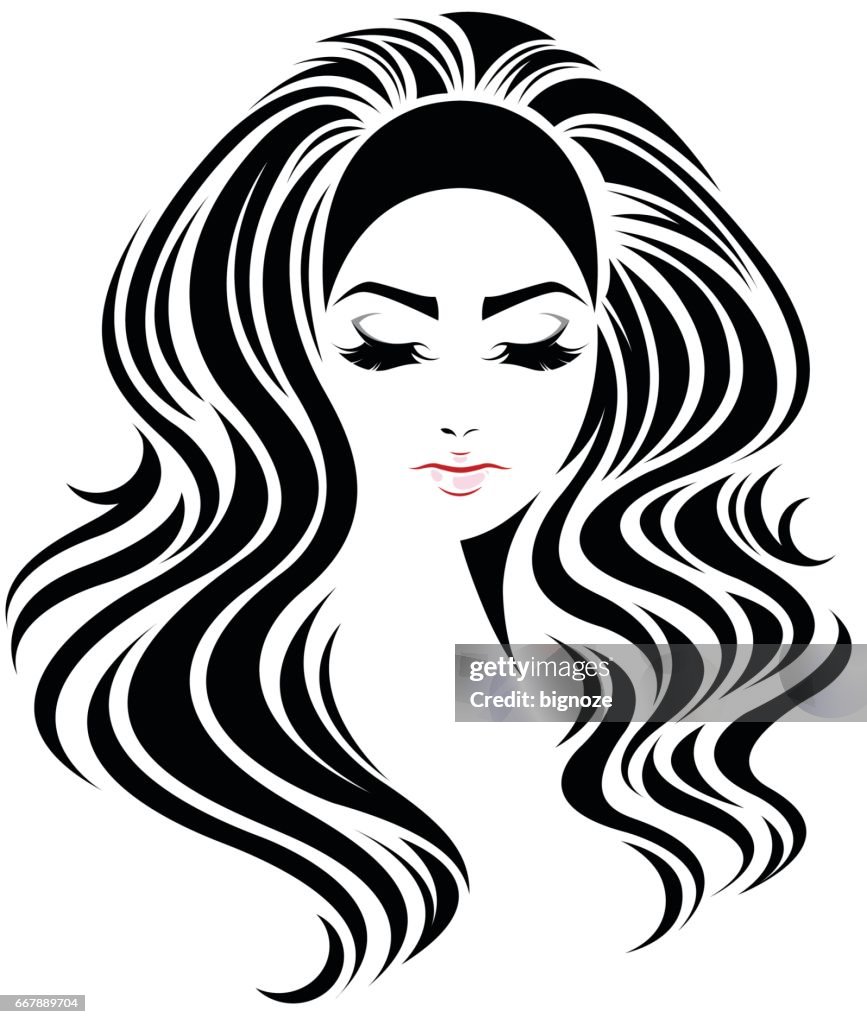 Women Long Hair Style Icon Symbol Women Face On White Background High-Res  Vector Graphic - Getty Images