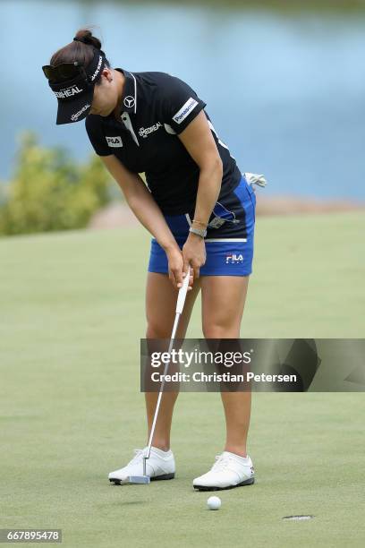 So Yeon Ryu of Republic of Korea putts on the eighth green during the first round of the LPGA LOTTE Championship Presented By Hershey at Ko Olina...