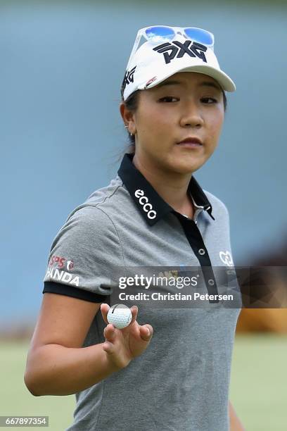 Lydia Ko of New Zealand reacts to a putt on the eighth green during the first round of the LPGA LOTTE Championship Presented By Hershey at Ko Olina...