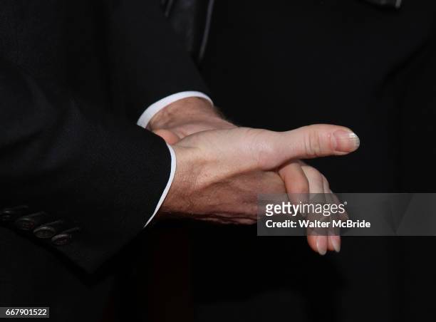 Neil Patrick Harris, hands and nails detail, attends the opening night of 'In & Of Itself' at the Daryl Roth Theatre on April 12, 2017 in New York...
