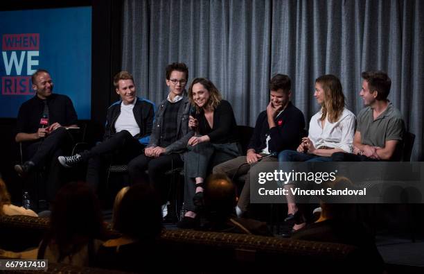 Jarett Wieselman, Dustin Lance Black, Austin P. McKenzie, Fiona Dourif, Charlie Carver, Caitlin Gerard and Kevin McHale attend SAG-AFTRA Foundation's...