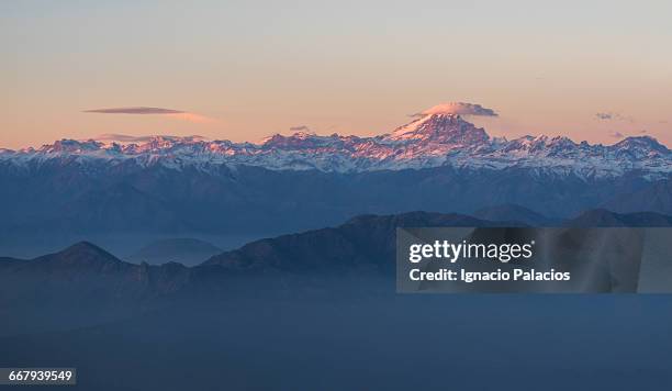 aconcagua peak from the air - los andes mountain range in santiago de chile chile stock pictures, royalty-free photos & images