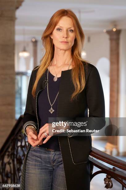 Actress Esther Schweins is seen on set during the shooting of the new documentary series 'Guardians of Heritage' by German TV channel HISTORY at...