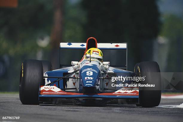 Christian Fittipaldi of Brazil drives the Footwork Ford Footwork FA15 Ford HB V8 during practice for the Formula One San Marino Grand Prix on 30th...