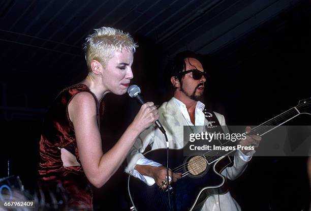 Annie Lennox and Dave Stewart performing in concert circa 1989 in New York City.