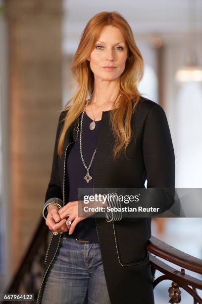 Actress Esther Schweins is seen on set during the shooting of the new documentary series 'Guardians of Heritage' by German TV channel HISTORY at...