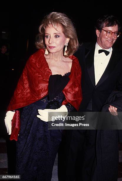 Barbara Walters and Steve Forbes attend the 1989 Masquerade Ball Benefitting amfAR, The Foundation for AIDS Research at the Waldorf Astoria circa...