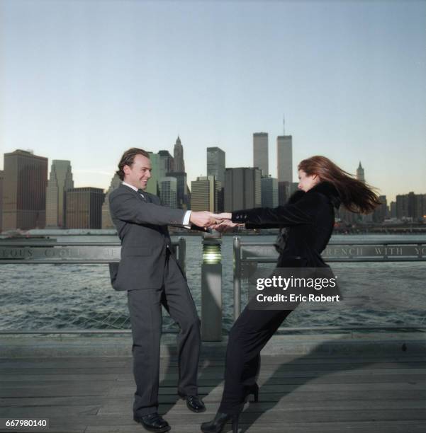 Muriel Amori, an American writer who is popular in France, and her husband Gareth Evans dancing on the Brooklyn Bridge. She wrote Le Beau Sexe, her...