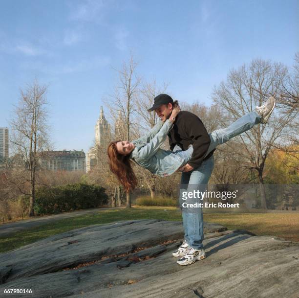 Muriel Amori, an American writer who is popular in France, and her husband Gareth Evans embracing in Central Park. She wrote Le Beau Sexe, her first...