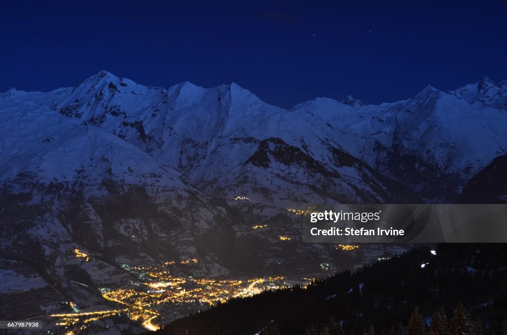 A night-time view from Les Arcs of Bourg-Saint-Maurice,...