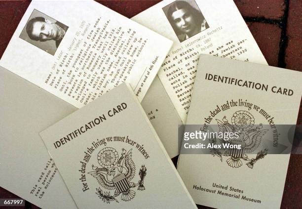 Copies of the United States Holocaust Memorial Museum identification cards are seen July 11, 2000.
