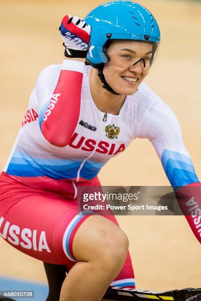 Anastasiia Voinova of the team of Russia competes in the Women's Team Sprint Final during day one of the 2017 UCI World Cycling on April 12, 2017 in...