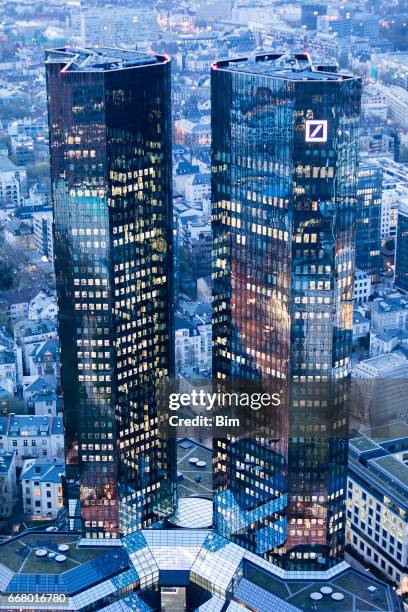 deutsche bank, frankfurt am main, germany - frankfurt main tower stock pictures, royalty-free photos & images