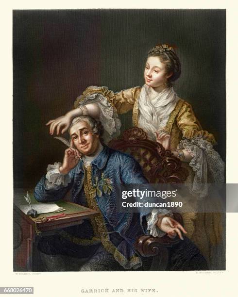 david garrick with his wife eva-maria veigel 17th century - fine art woman stock illustrations