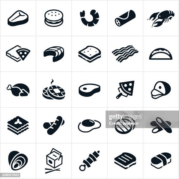 food cuisines icons - shrimp seafood stock illustrations